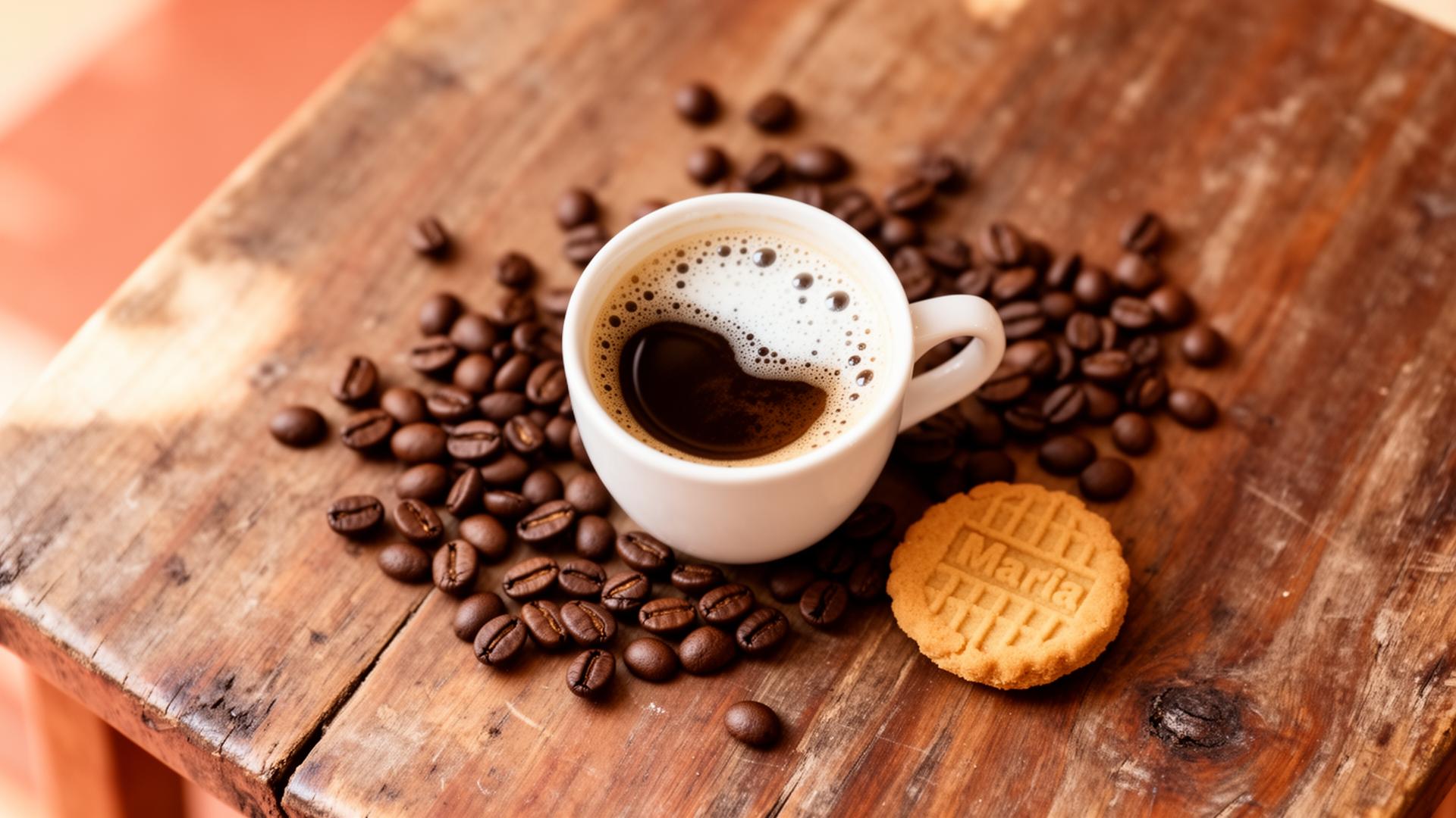 A cup of Puerto Rican coffee with roasted beans
